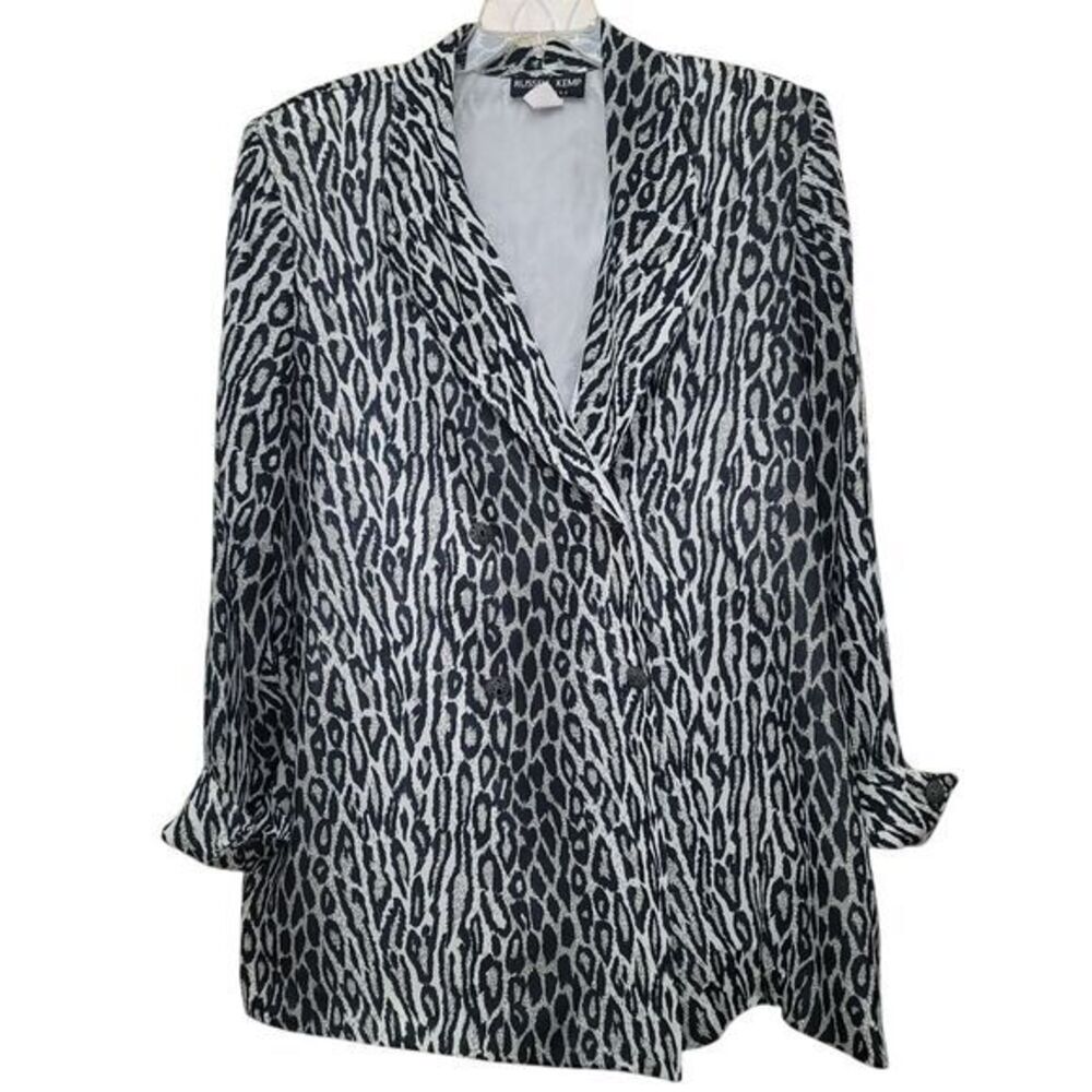 Russell Kemp NY Women‎ 1X Blazer Black White Cheetah Mobwife Y2K Office Career